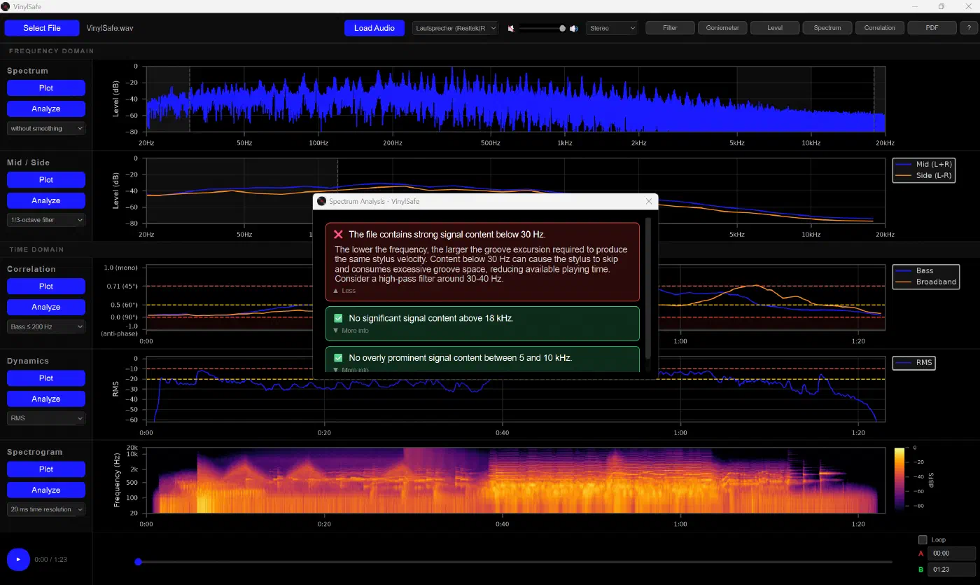 The expandable info submenu provides detailed explanations and practical recommendations for every parameter.