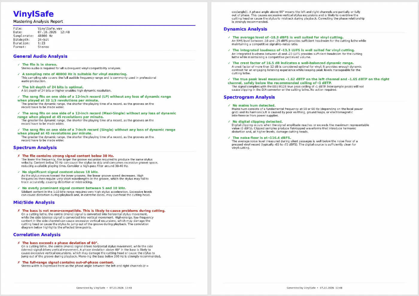 The complete analysis can be exported as a PDF report.