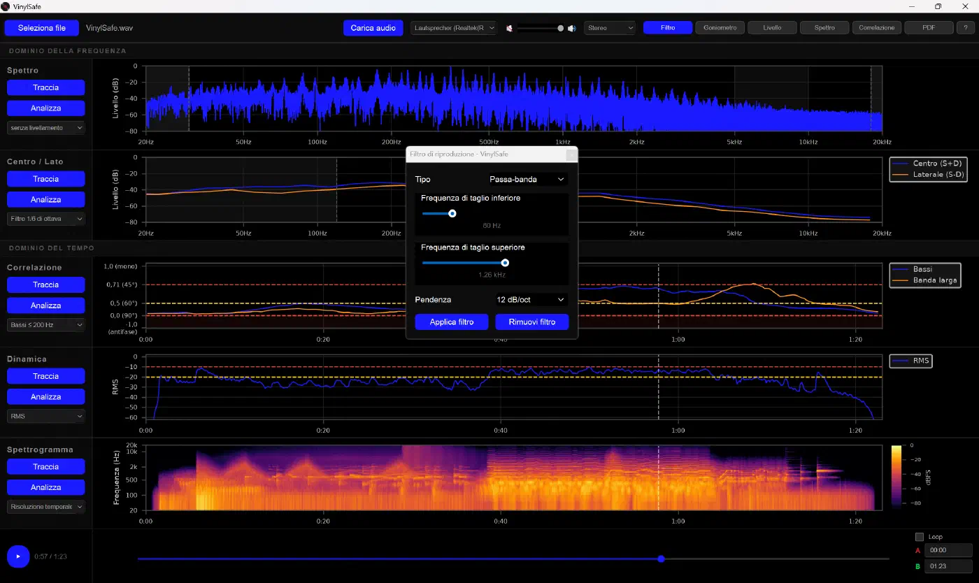 Il file audio può essere filtrato in modo mirato per l'ascolto.